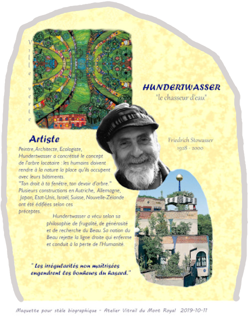 Maquette stèle biographique Hunderwassert